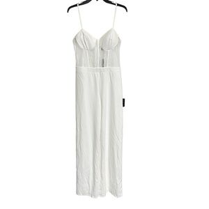 New Lulus‎ Perfectly Sultry White Sheer Mesh Bustier Wide Leg Jumpsuit